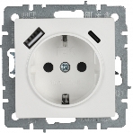 Розетка 1-местная IEK BRITE РЮш11-1-БрБ (BR-R14-16-U22-018-K01) с заземлением, с защитными шторками, 16А, с USB A+C 18 Вт, белый