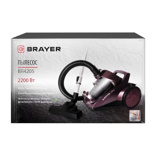 Пылесос BRAYER BR4205 коричневый, 420/2200 Вт, уборка сухая, пылесборник контейнер, 4 л