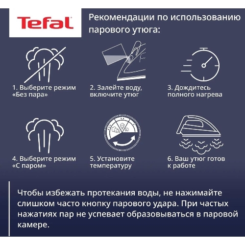 Утюг Tefal FV5736E0 2500Вт, 220г, синий