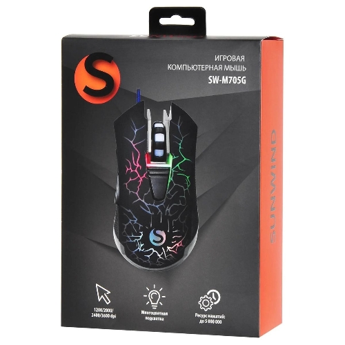 Мышь проводная SunWind SW-M705G черный, 3600 dpi, USB, кнопки - 6