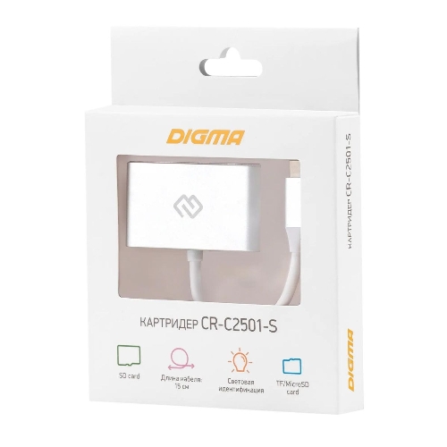 Кард-ридер Digma CR-С2501-S/серебристый/SD/TF/micro-SD/USB Type-C/алюминий