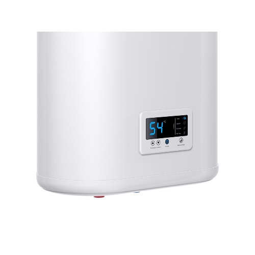 Водонагреватель Thermex Flat Plus IF 50V (PRO) накопительный электрический 50 л потребляемая мощность 2 кВт (220 В) электронное управление магниевый анод (2 шт.) вертикальный монтаж на стену с нижней подводкой (') максимальная температура нагрева воды до 75 °С Размеры (ШxВxГ) 452x865x239 мм системы защиты: УЗО, от перегрева, замерзания, предохранительный клапан функции: дисплей, индикатор включения, индикатор нагрева, термометр, самодиагностика, ограничение температуры нагрева, ускоренный нагрев