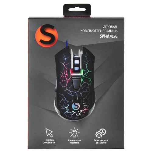 Мышь проводная SunWind SW-M705G черный, 3600 dpi, USB, кнопки - 6