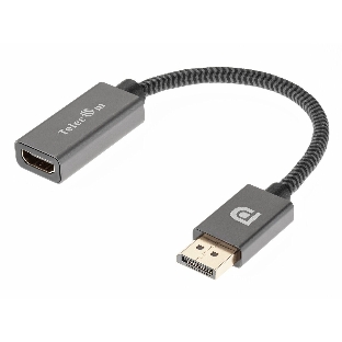 Кабель-переходник DP --> HDMI-F 0.2m, серый металлик, оплетка, 4K@60Hz, Telecom (TA560)
