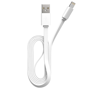 Кабель Maxvi MC-03F white USB-A - Lightning, 2A Плоский кабель, ток макс. нагрузки 2А, макс. напряжение 5V; стандарт USB 2.0; длина 1м, материал PVC, белый
