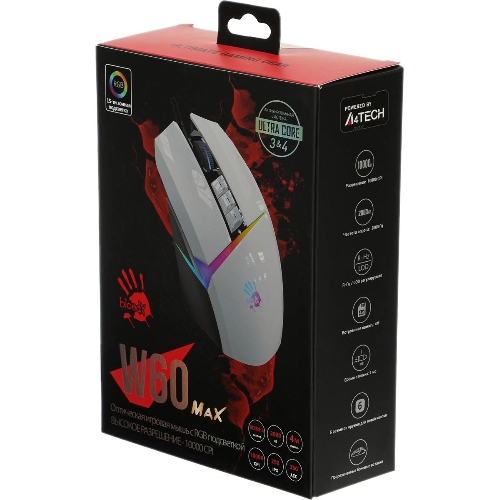 Мышь проводная A4Tech Bloody W60 Max белый, 10000 dpi, USB, кнопки - 10