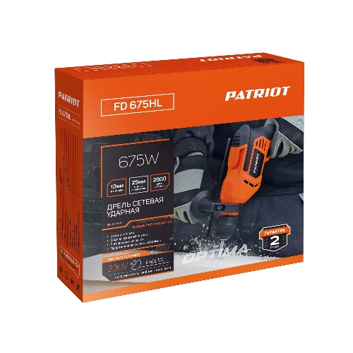 Дрель электрическая ударная PATRIOT FD 675HL, 675Вт, 2800об/мин, 44800уд/мин, макс. диаметр сверления 13мм, быстрозажимной патрон