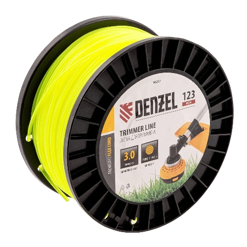 Леска для триммера Denzel круглая, 3,0мм х 123м, на DIN катушке FLEX CORD