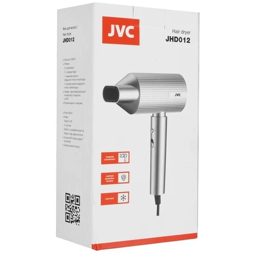 Фен JVC JHD012 серый/серебристый, 1800 Вт
