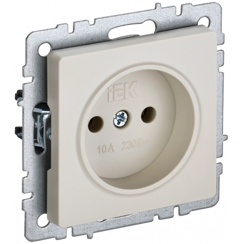 Розетка 1-местная IEK BRITE РС10-1-0-БрКр (BR-R10-10-K10) 10А, без заземления, без защитных шторок, бежевый