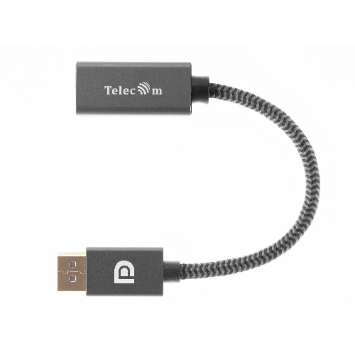 Кабель-переходник DP --> HDMI-F 0.2m, серый металлик, оплетка, 4K@60Hz, Telecom (TA560)