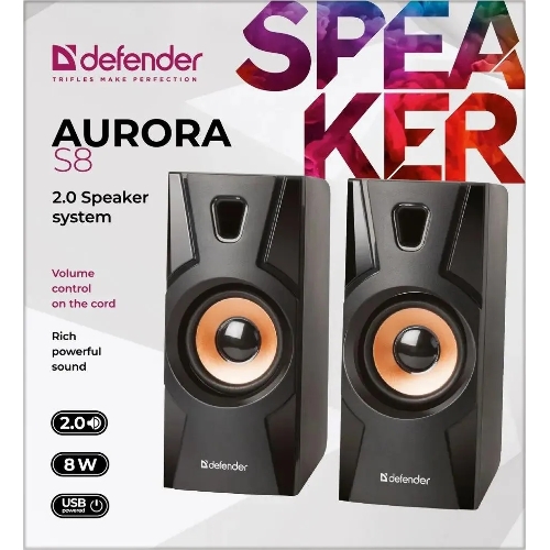 Акустическая система 2.0 Defender Aurora S8 черный, 8 Вт, питание от USB