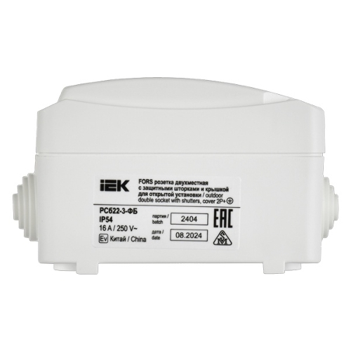 Розетка 2-я IEK ERS22-K01-16-54-DC ОП Форс РСб22-3-ФБ 16А IP54 с заземл. защ. шторки белый