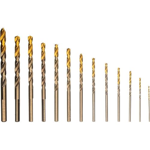 Набор сверл по металлу Denzel 1,5-6,5мм, Р6М5К8-TiN, Golden Tip, 13 шт