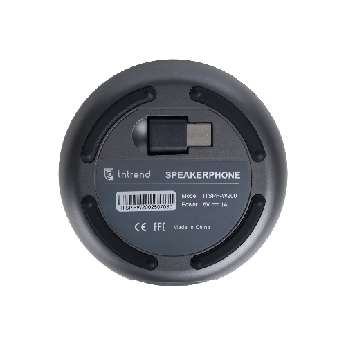 Спикерфон Intrend ITSPH-W200 4 капсюля, BT+USB, эффективный радиус 3м, ANC, AEC, AGC, полнодуплексная связь, беспроводное каскадирование 2х спикерфонов, аккумулятор: время работы в режиме разговора до 12 часов. В комплекте USB-dongle