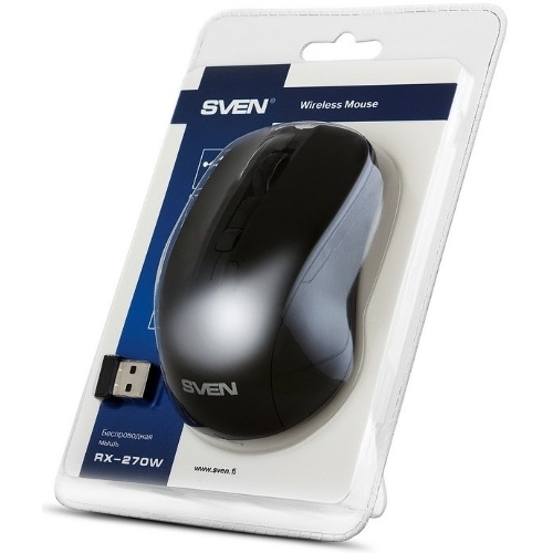 Мышь беспроводная SVEN RX-270W черный, 1600 dpi, радиоканал, USB, кнопки - 4