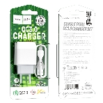 Зарядное устройство Hoco 18Вт, 3А, QC3.0, 1xUSB + кабель USB/Type-C, C72Q, белый, блистер