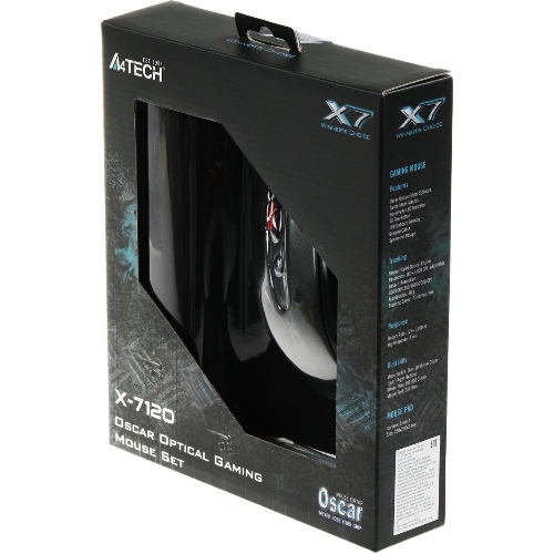 Мышь проводная + коврик A4Tech X-7120 черный, 2000 dpi, USB, кнопки - 7