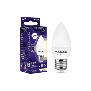 Лампа светодиодная TOKOV ELECTRIC 7Вт С37 3000К Е27 176-264В