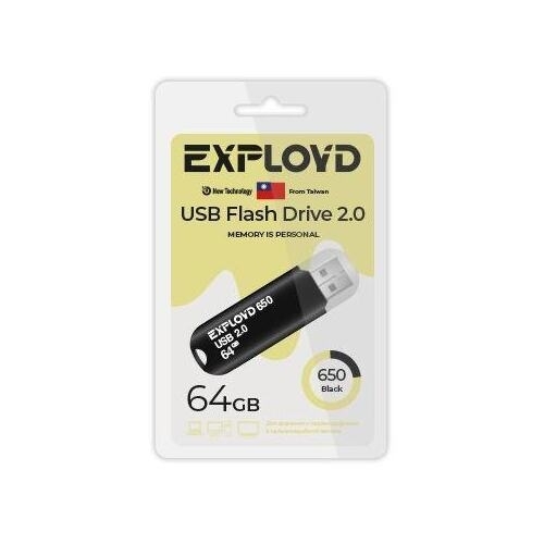 Флешка USB Exployd 650 Black (EX-64Gb-650-Black), 64Gb, USB 2.0, R/W 15/8, черный