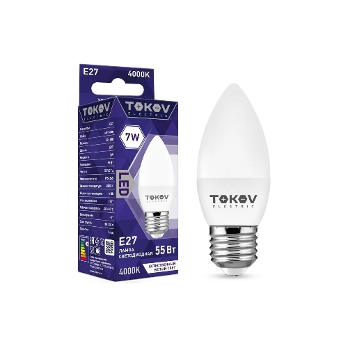 Лампа светодиодная TOKOV ELECTRIC 7Вт С37 4000К Е27 176-264В