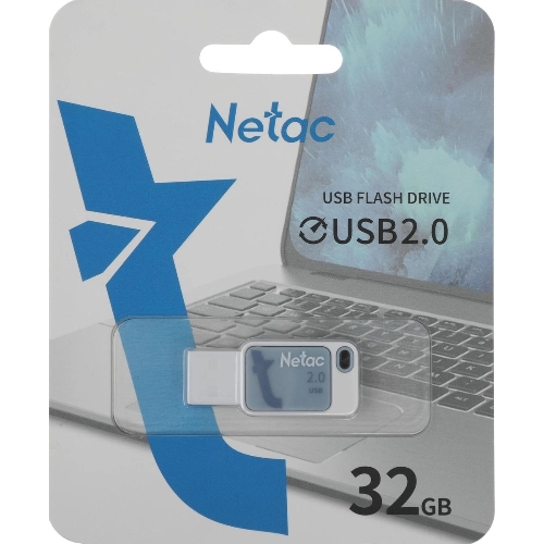 Флешка USB Netac UA31 (NT03UA31N-032G-20BL), 32Gb, USB 2.0, R/W 110/45, синий/белый