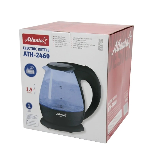 Чайник электрический Atlanta ATH-2460 черный стеклянный
