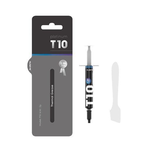 Термопаста ALSEYE T10 Thermal conductivity: 13.9W/m-k Color: Gray Conductivity: non-conductive specific gravity: 2.7g/cm@25 Capacity: 1.2мл Weight: 2G