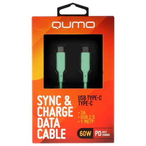 Кабель QUMO 32970 Type-C на Type-C, силиконовый, 1м, 3A, 60W, PD (зеленый)