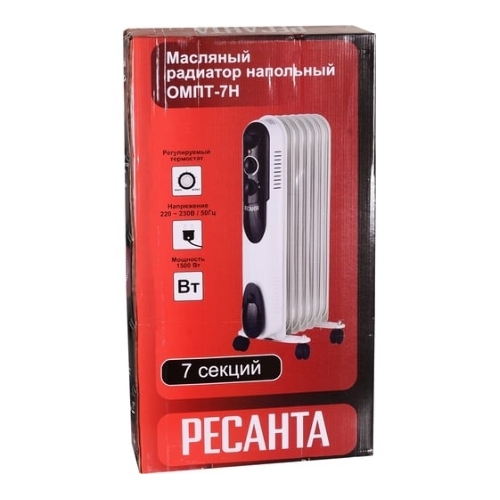 Обогреватель масляный Ресанта ОМПТ-7Н (7 секций) белый, 1500 Вт, 15 м2, термостат 67/3/3