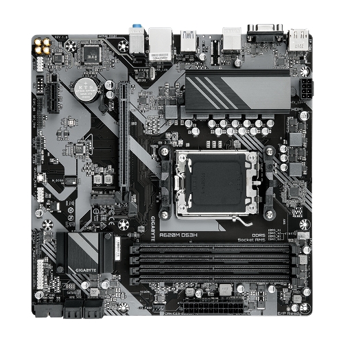 Материнская плата Gigabyte A620M DS3H, mATX, AM5, AMD A620, 4xDDR5, 4xSATA, 1xM.2, 1xPCI-E 4.0 x16, 1xPCI-E x1, 1xHDMI, 1xDP, 1xVGA, 1x 1Gb LAN, 1xUSB 3.2 Gen 1, 4xUSB 2.0, 3x3.5мм, 7.1, ATX