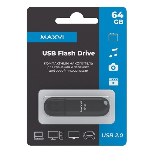 Флешка USB Maxvi P1 (FD64GBUSB20C10P1 black), 64Gb, USB 2.0, R/W 12/5, черный