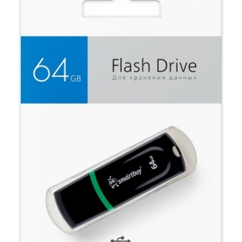 Флешка USB SmartBuy Paean Black (SB64GbPN-K), 64Gb, USB 2.0, R/W 25/15, черный/зеленый