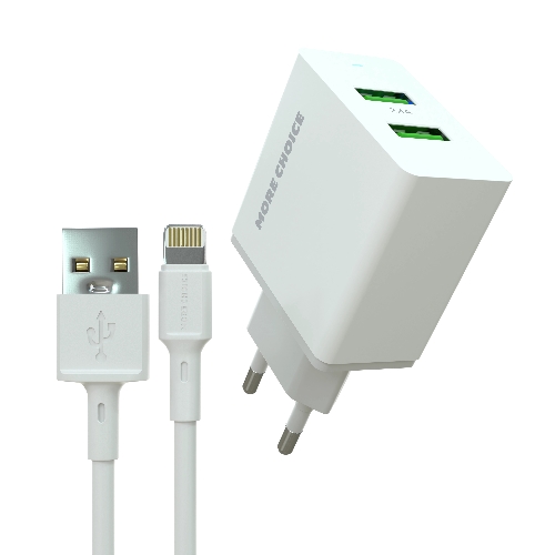 Сетевое зарядное устройство MORE CHOICE (4610196409028) NC11i СЗУ 2USB 2.4A для Lightning 8-pin белый