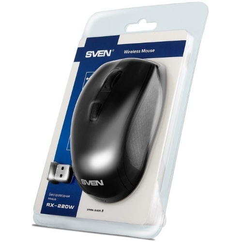 Мышь беспроводная SVEN RX-220W черный, 1600 dpi, радиоканал, USB, кнопки - 4