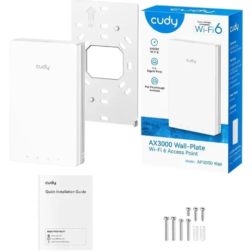 Точка доступа Wi-Fi Cudy AX3000 Gigabit Wall-Plate Wi-Fi 6 Access Point AX3000 Dual Band Wi-Fi 6 Wall Plate Access Point, Chipset MT7981+MT7531AE+MT7976CN, 802.11ax/ac/a/b/g/n, 2402Mbps at 5GHz + 574Mbps at 2.4GHz, 1 x Gigabit PoE-IN Port, 802.3af/at, 4 x Gigabit RJ45 ports, LAN1 support PoE Out, Cudy Mesh Support