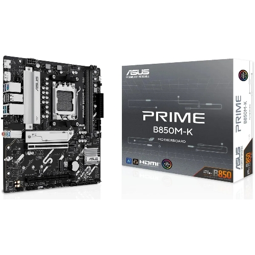 Материнская плата ASUS PRIME B850M-K, AM5, AMD B850, 2xDDR5, 4xSATA, 2xM.2, 1xPCIe 5.0 x16, 1xPCIe 4.0 x8, 1xDP (v1.4), 1xHDMI (v2.1), 1x2.5Gb LAN, 2xUSB-A 10Gbps, 2xUSB-A 5Gbps, 4xUSB-A 2.0, 3x3.5 мм, 7.1, mATX