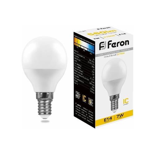 Лампа светодиодная Feron LB-95 7W 230V E14 2700K G45