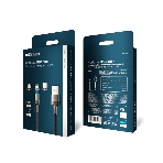 Кабель USB Rexant 3в1 со съемными магнитными портами, Type-С (2A), Lightning (2,4A), Micro USB (2A), 1,2м, в черной оплетке, с LED подсветкой