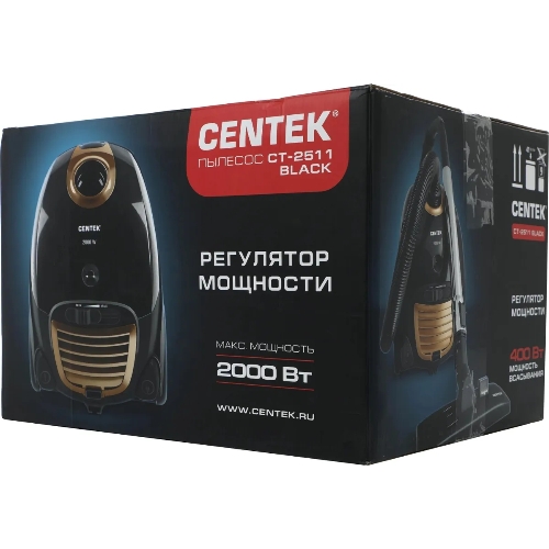 Пылесос Centek CT-2511 черный/желтый, 400/2000 Вт, уборка сухая, пылесборник мешок 2 л