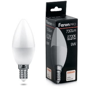 Лампа светодиодная Feron PRO LB-1309 9Вт Е14 теплый матовая свеча