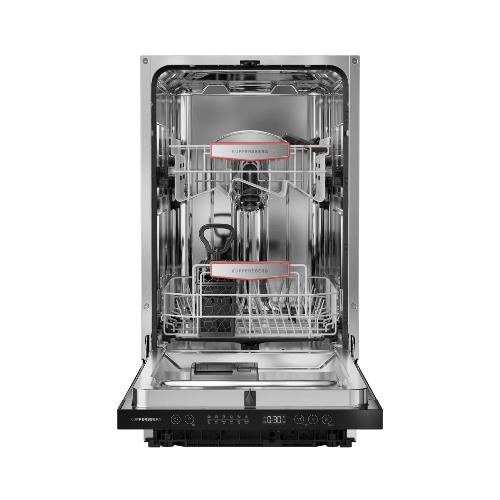 Встраиваемая посудомоечная машина Kuppersberg GHS 4520, High-Tech, 45 см, 10 комплектов, 6 программ, 3 корзины, конденсационная сушка, полная защита от протечек, индикатор отсутствия соли и ополаскивателя, отображение времени мытья, сенсорное управление, самодиагностика неисправностей, защита от детей, уровень шума 49 дб, энергоэффективность А