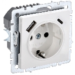 Розетка 1-местная IEK BRITE РЮш11-1-БрБ (BR-R14-16-U22-018-K01) с заземлением, с защитными шторками, 16А, с USB A+C 18 Вт, белый