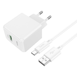 Зарядное устройство Hoco 18Вт, 3А, QC3.0, 1xUSB + кабель USB/Type-C, CS12A, белый, блистер