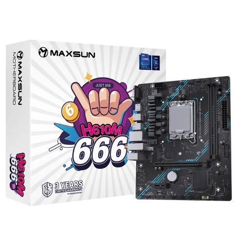 Материнская плата Maxsun H610M 666 WIFI6 D5, LGA 1700, Intel H610, 2xDDR5, 4xSATA, 1xM.2, 1xPCI-E 4.0 x16, 1xPCI-E x1, 1xHDMI, 1xDP, 1x 1Gb LAN, 3xUSB 2.0, 4xUSB 3.0, 5.1, mATX