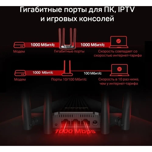 Wi-Fi роутер MERCUSYS MR30G, Wi-Fi 5, AC1200, 2.4/5ГГц, 2 LAN, черный