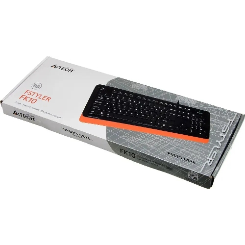 Клавиатура проводная A4Tech Fstyler FK10, USB, черный/оранжевый