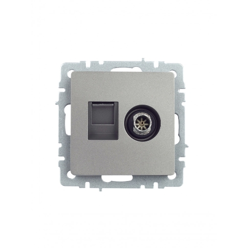 Розетка телевизионная двойная TV+RJ45 IEK BRITE РТВ/РК12-БрС кат.5E сталь