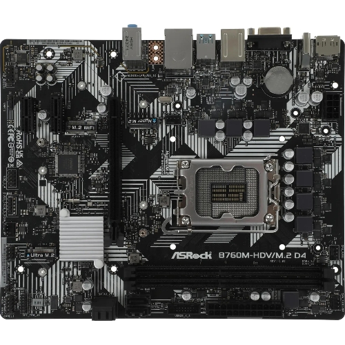 Материнская плата ASRock B760M-HDV/M.2 D4, LGA 1700, Intel B760, 2xDDR4, 4xSATA, 2xM.2, 1xPCIe 4.0 x16, 2xPCIe x1, 1xDP, 1xHDMI, 1xVGA, 1x 1Gb LAN, 2xUSB-A 3.2 Gen 1, 3xUSB 2.0, 3x3.5 мм, 7.1, mATX