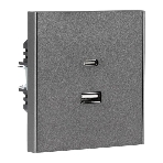 Розетка Kranz STRONG USB-A+Type-C 3А с функцией быстрой зарядки графит